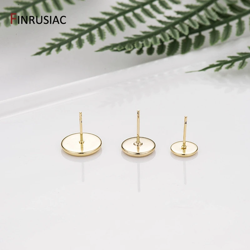 14k Gold Überzogene Ohrring Cabochon Basis Blank Post Ohrring Einstellungen DIY Schmuck, Die Entdeckungen Innere durchmesser 6mm 8mm 10mm 12mm