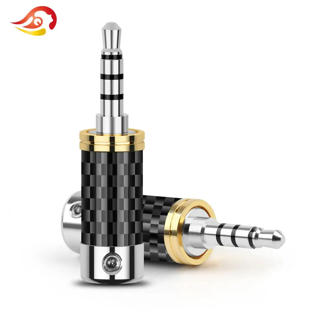 QYFANG 3.5mm 4 Pole Balanced Stereo Adapter Carbon Fiber Audio Jack Rhodium Plated Copper Earphone Plug Headphone Wire Connector