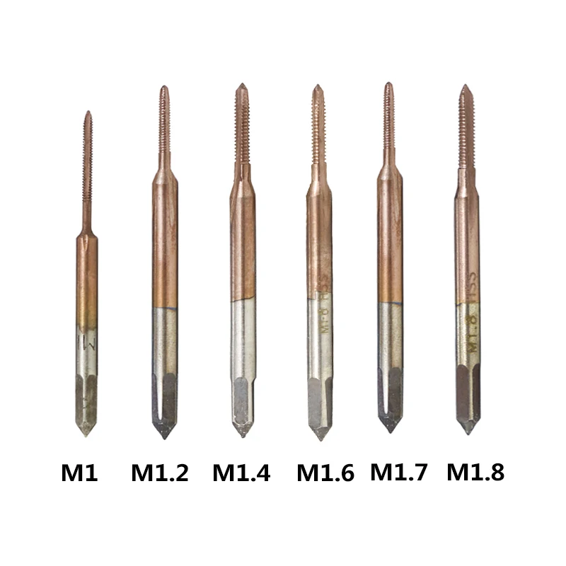 CMCP 6pcs M1 M1.2 M1.4 M1.6 M1.7 M1.8 Mini Machine Thread Tap HSS 6542 Metric Screw Tap Drill Bit Straight Flute Plug Tap