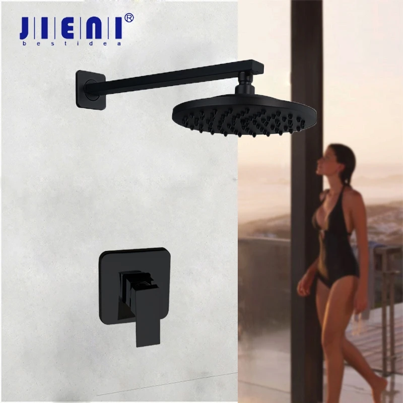 

JIENI 8/16 Inch Black Round Wall Mounted Bathroom Rainfall shower faucet Sets Oil Rubbed Bronze head & hand shower Shower Set