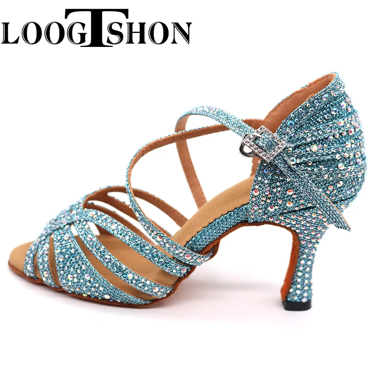 Zapatos de baile latino Loogtshon, zapatos de baile para niñas, zapatos de baile latino de salón para mujer con diamantes de imitación, zapatos de