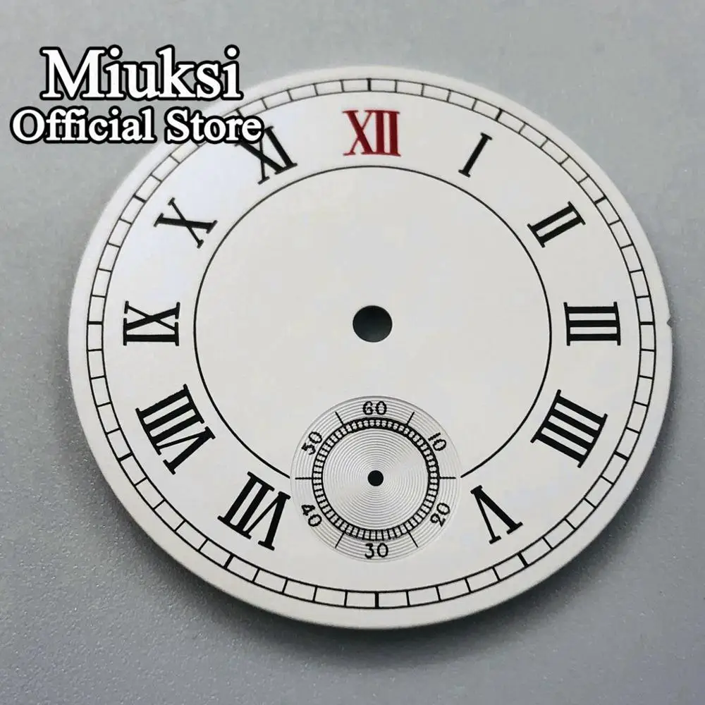 Miuksi 38.9mm white watch dial fit ETA 6498 or Seagull 3620 series movements