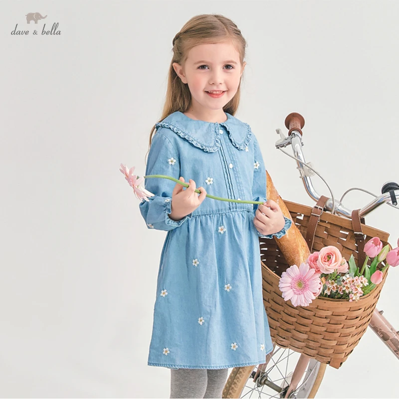 DK1220189  dave bella spring girl\'s fashion 5Y-13Y floral print  casual dress children sweet dress kids infant lolita clothes