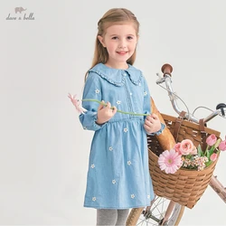 DK1220189  dave bella spring girl's fashion 5Y-13Y floral print  casual dress children sweet dress kids infant lolita clothes