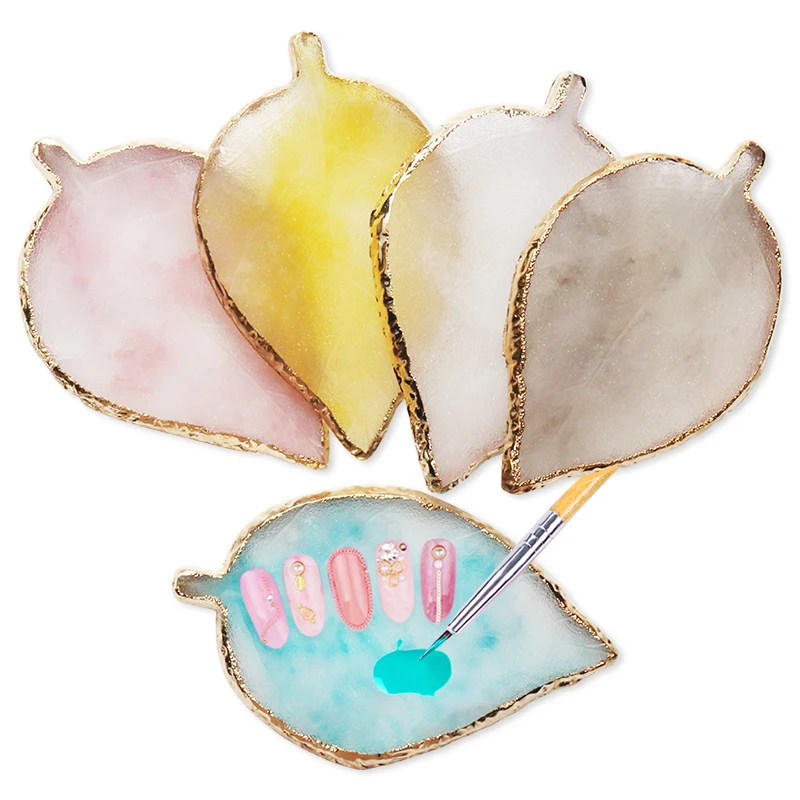 Resin Agate Stone Nail Art Random Color Palette Eyelash Extension Glue Mixing Paint Square Round Leaf Plate DIY Manicure Shelf