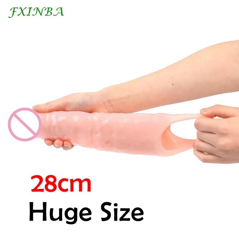 FXINBA 14-28cm Realistic Penis Sleeve Extender Large Cock Sleeve Enlargement Sex Toy For Men Delay Ejaculation Reusable Condom