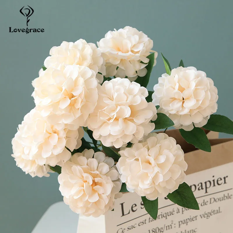 Silk Ball Chrysanthemum Flowers Bouquet 10 Heads Fake Artificial Flower Pompon Outdoor Garden Home Vase Decor Flowers Imitation