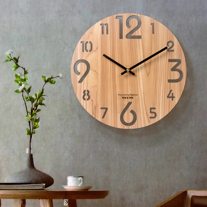 Wooden 3D Wall Clock Modern Design Nordic Brief Living Room Decoration Kitchen Clock Art Hollow Wall Watch Home Decor 12 inch