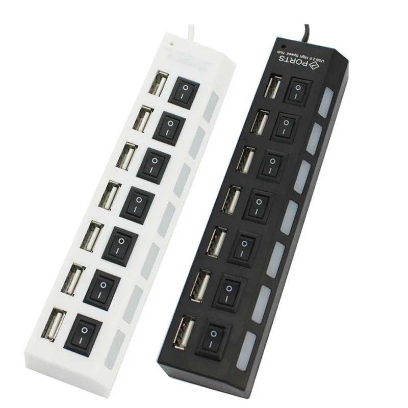 USB Hub 2.0 Multi USB Port High Speed Hab With On/Off Independent Switch USB Splitter 4 / 7 Port Expander Multiple Power Adapt