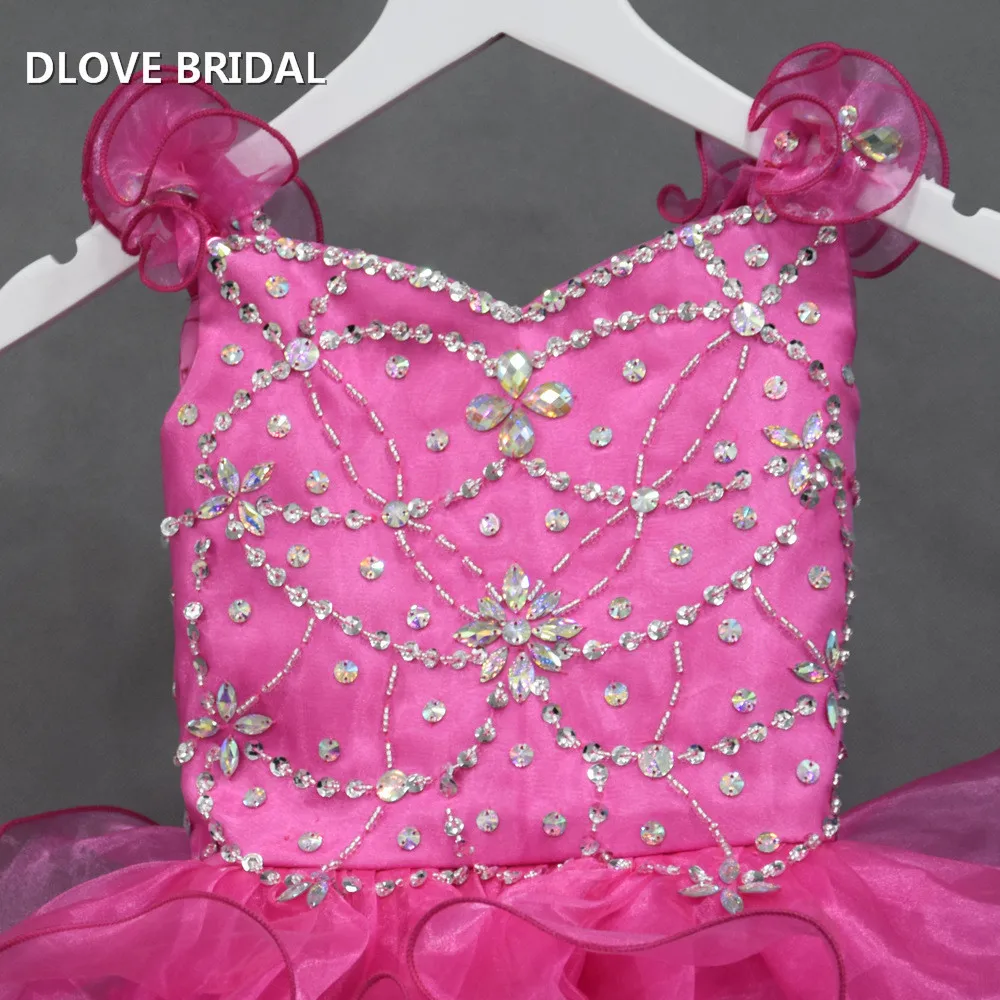 Leuke Fuchsia Organza Bloem Meisje Pageant Jurken Crystal Avondfeest Vestidos De Gala Lange Kinderen Baljurk Meisjes Jurk