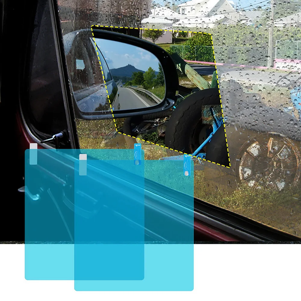 2 PCs Car Front Side Window Protective Film Anti-glare Rain Fog Protective Film Auto Protective Film