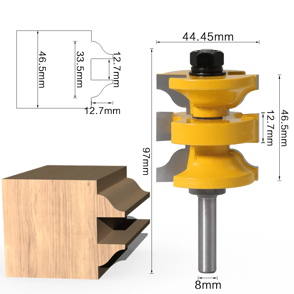 3pcs 8mm 12mm Shank Entry Interior Tenon Door Router Bit Set Ogee Matched R&S Router Bits Carving for Wood