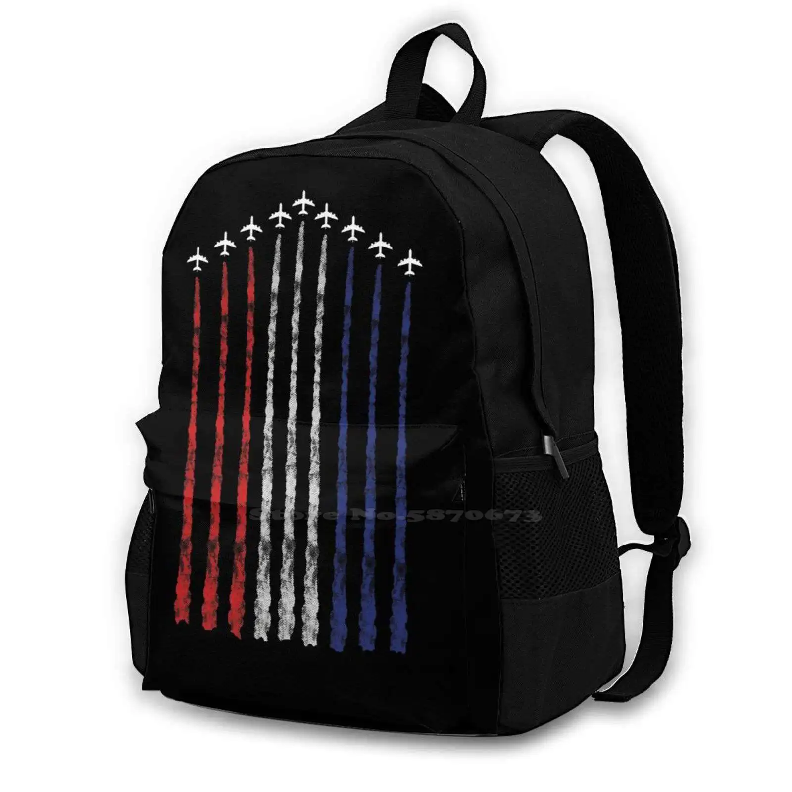 

American Flag Usa Fighter Jet Con Trail T-Shirt Fashion Pattern Design Travel Laptop School Backpack Bag Usaf Usmc Marines
