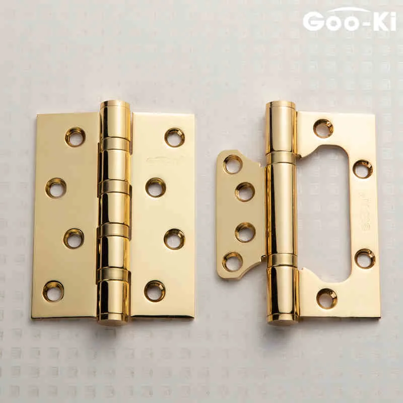 1 Pcs 4-inch Fine Copper No-slotting Hinges Drawing Gold  Door Furniture Small Hinge  For Decoration Furniture Hardware