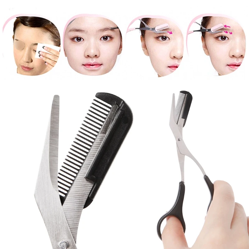 Women Eyebrow Trimmer Scissors Comb Eyelash Hair Removal Grooming Cutter Shaping A0NC