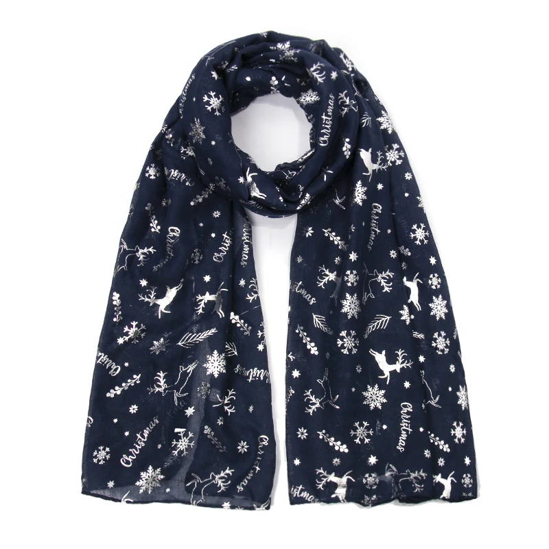 FOXMOTHER New Fashion Foulard femme Wrap Scarf Bufanda Foil Sliver Snowflake Deer Women Christmas Scarf Dropshipping Gifts