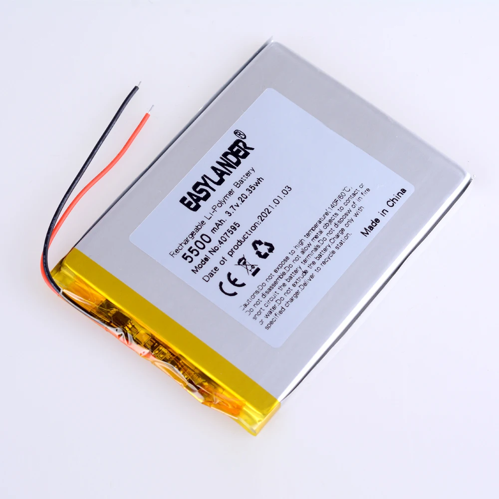 407595 3.7v 5500mah Rechargeable Lithium Li-ion Polymer Battery for android Tablet PC E-Book