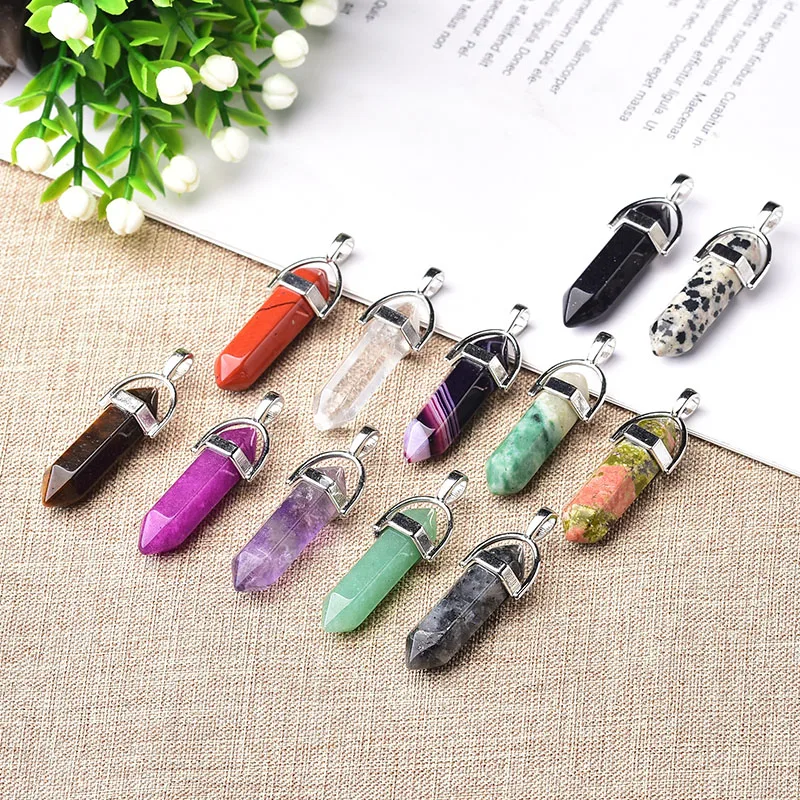 1PC Natural Crystal Mineral Ornament Amethyst Rose Quartz Crystal Point Healing Stone Pendant Couple Necklace Christmas Present