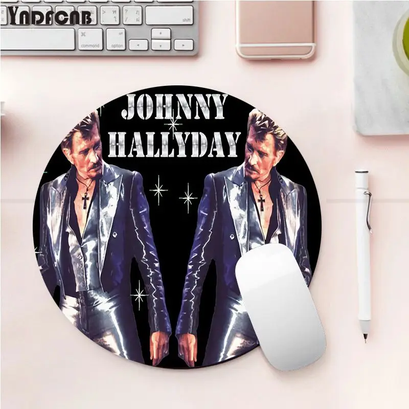 Johnny Hallyday Rock Music French Singer Laptop Computer round desk pads Mousepad Anti-Slip Laptop Mice Pad Mat gaming Mousepad