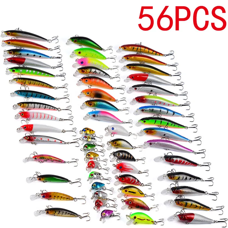 

Minnow Artificial Bait Set Mixed Wobbler For Pike/Trolling Fishing Tackle/Lure Kit Bass Carp Winter Crankbait Swimbait Sea 56pcs