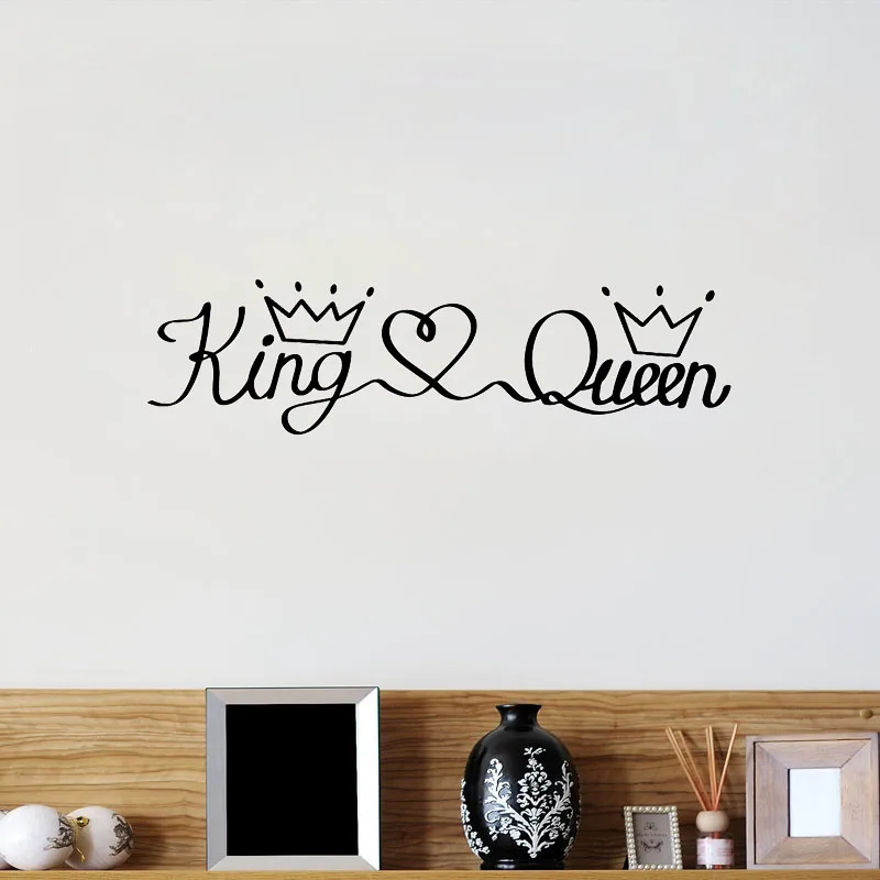 WJWY Romantic King Queen Phrase Wall Sticker Vinyl Bedroom Art Murals Baby Room Wall Decoration Home Decor