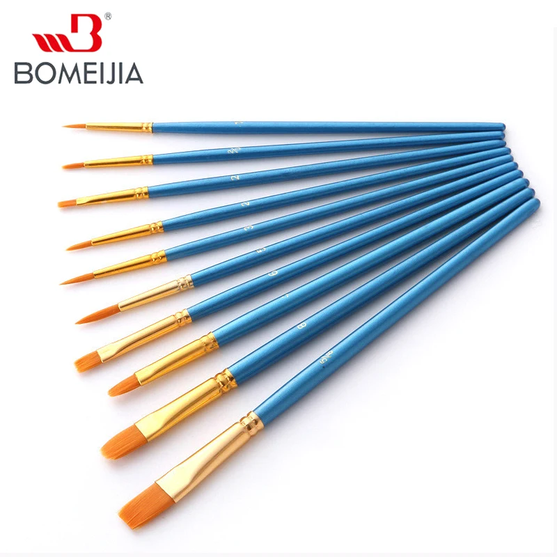 10Pcs/set Nylon Artist Paint Brush Professional Watercolor Acrylic Wooden Handle Painting Brushes Art Supplies Stationery