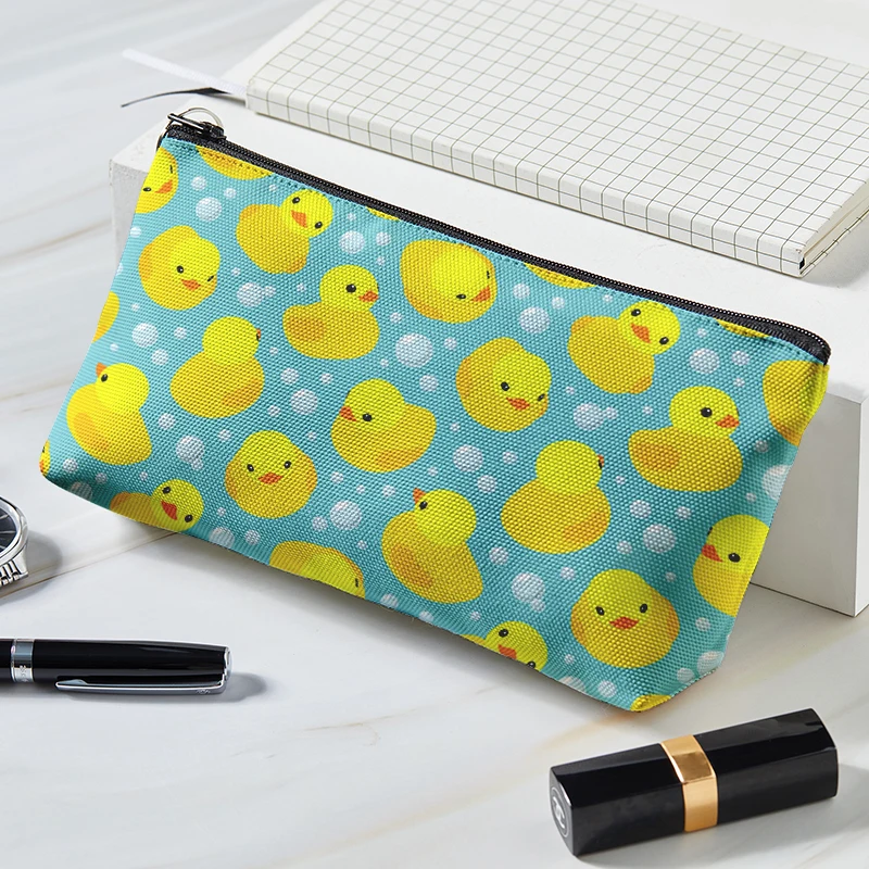 Saco cosmético feminino adorável dos desenhos animados pouco amarelo pato maquiagem caso zíper compõem organizador armazenamento bolsa toiletry