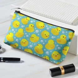 Bolsa de cosméticos encantadora para mujer, estuche de maquillaje de pato amarillo con dibujos animados, organizador de maquillaje con cremallera, bolsa de almacenamiento, bolsas de aseo