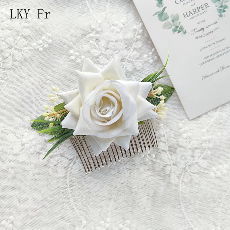 Lky fr enfeites de cabelo para noiva, acessórios de casamento floral, pentes para cabeça, flores, artificiais, vermelhas, damas de honra, decoração de festa