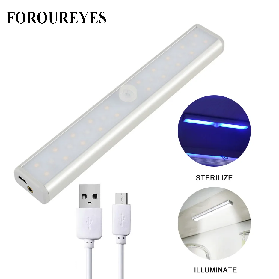 2024 New LED UV Under Cabinet Light USB PIR Motion Sensor Lamp lighting for Cupboard Closet Sterilizer Kill Dust Mite Eliminator