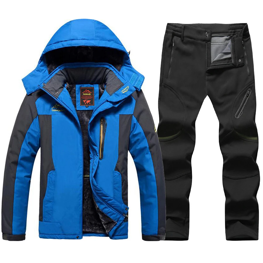 Winter Ski Suit for Men Windproof Waterproof Skiing Suits Snowboarding Set Outdoor Fleece Warm Ski jacket Pants Men Plus Size