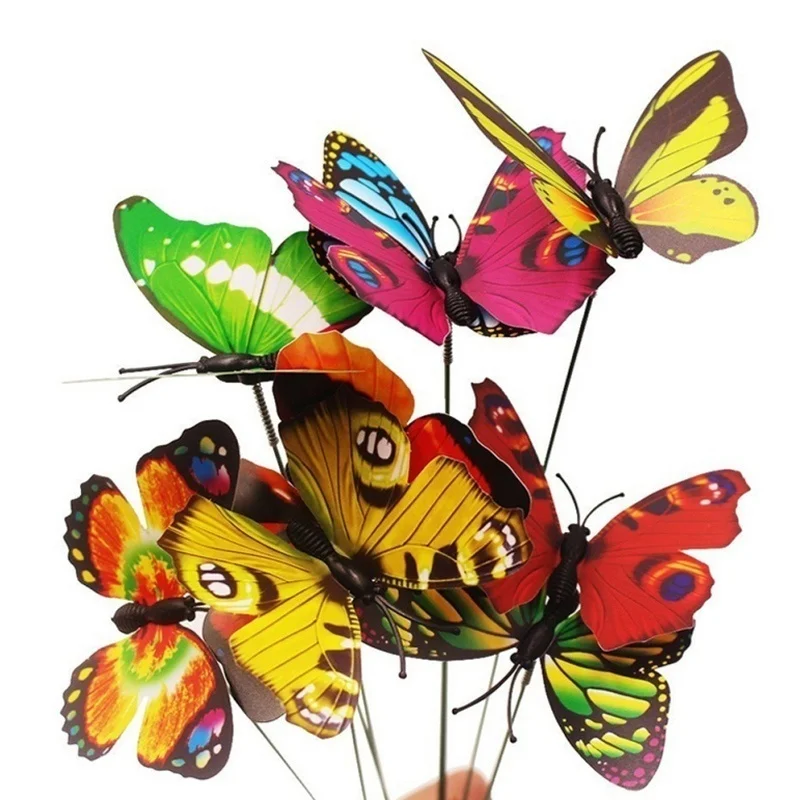 50Pcs Bunch Butterflies Garden Yard Planter Colorful Whimsical Butterfly Stakes Decoracion Outdoor Decor Flower Pots Decoration