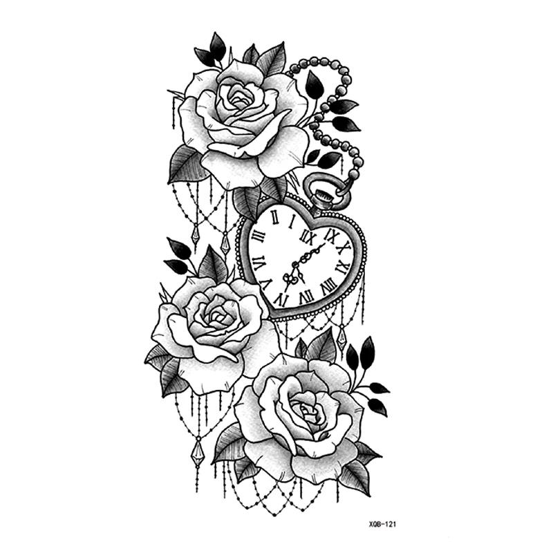 

Clock And Rose Waterproof Temporary Tattoos Men Tattoo Body Art Flower Tatuajes Temporales Henna tattoo Sleeves Tatoo Sticker