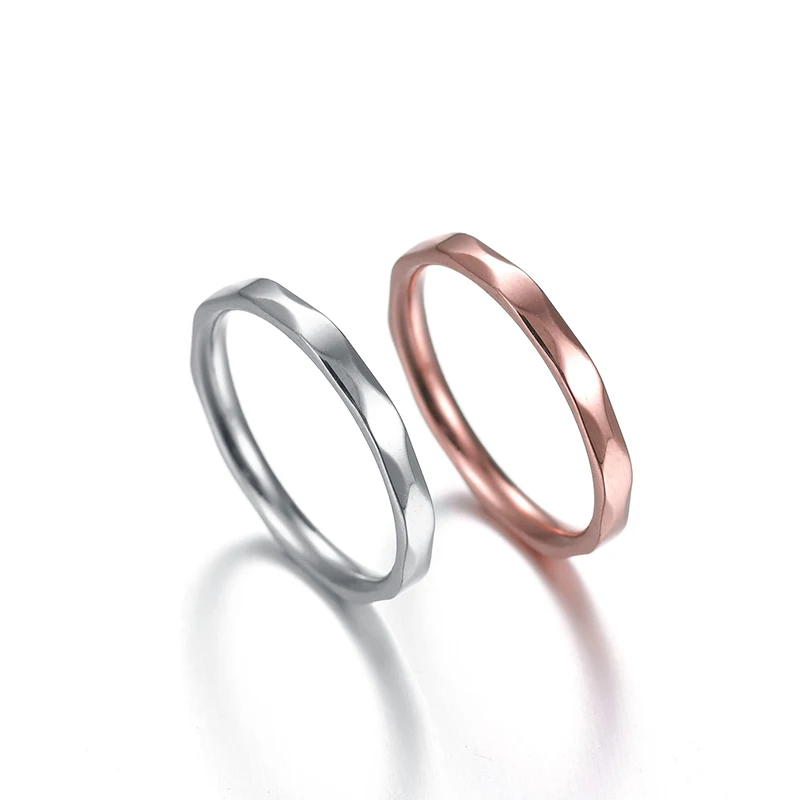 Letdiffery Fashion 2mm Wave Rings for Women Stainless Steel Rose Gold Color Simple Style Ring for Birthday Gifts Dropshipping