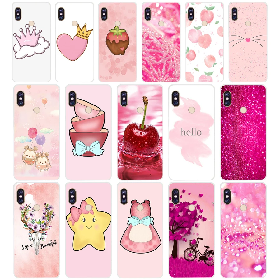 372FG Light pink girlish  Soft Silicone Tpu Cover phone Case for xiaomi redmi 5A 8 8A 5Plus note 5 5A 8 8t Pro