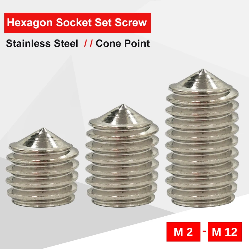 

Hex Socket Set Screw M2 M2.5 M3 M4 M5 M6 M8 M10 M12 Stainless Steel Cone Point Hexagon Set Screw Grade12.9 For Hex Socket Wrench