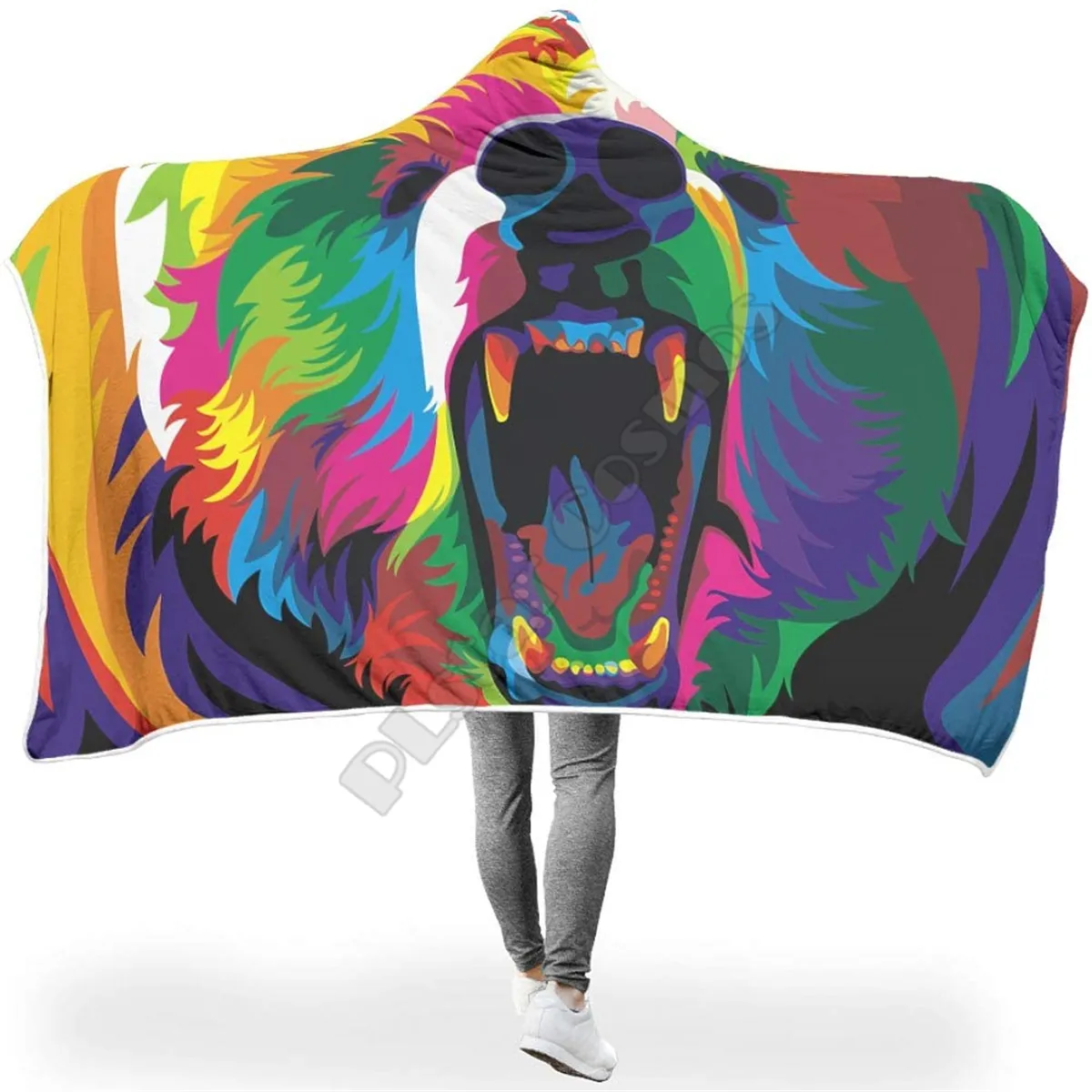 

Colorful Animals Bear 3d printed Hooded Blanket Adult child Sherpa Fleece Wearable Blanket Microfiber Bedding Drop Shipping