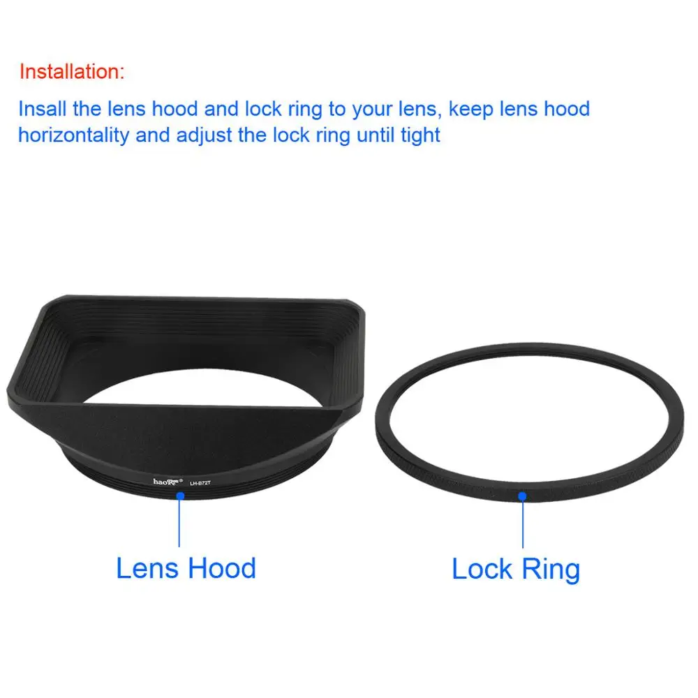 Haoge 72mm Square Metal Lens Hood with Cap for 72mm Canon Nikon Leica Zeiss Nikkor Fuji Lens and 72mm Filter Thread Lens