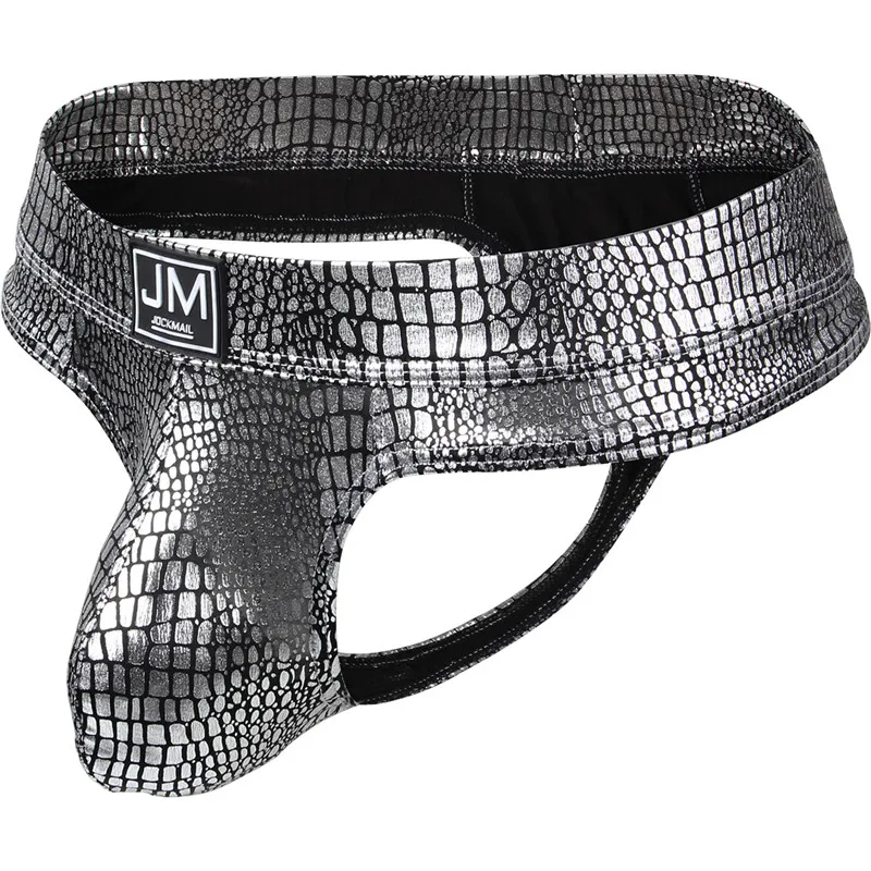 Jockmail Sexy Men Underwear Jockstrap Snakeskin leathert hong men slip hombre Cuecas Gay Men Underwear Penis Cockring hot