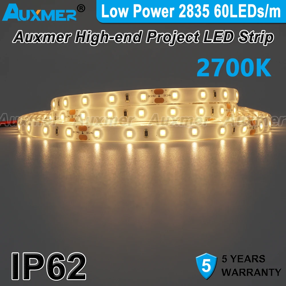 Bande lumineuse LED à faible puissance pour pièce, étanche IP62, CRI90, 95, ruban à diodes, DC12V, 24V, 2835, 60 gibles/m, 4.8 W/m