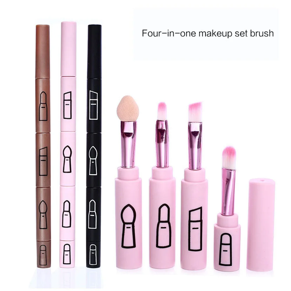 4 in 1 Professional Tool Portable Retractable Makeup Brush For Lip Eyeliner Eye Shadow Brush Travel Outdoor Plastic Handle