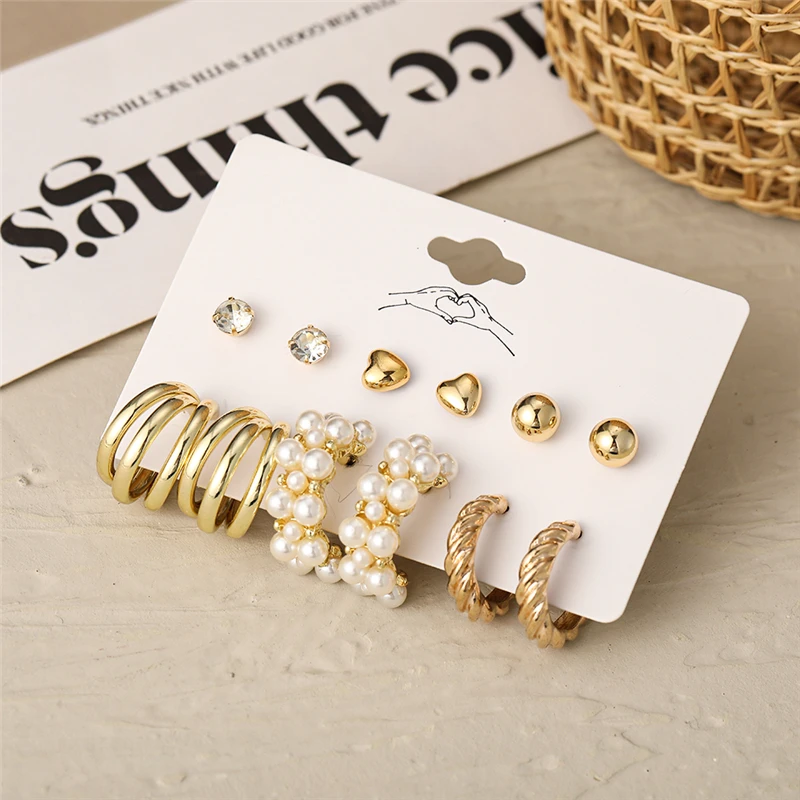 Trendy Exquisite Pearl Metal Earrings Set For Women Geometric Circle Dangle Drop Earrings Acrylic Set of Earrings Jewelry