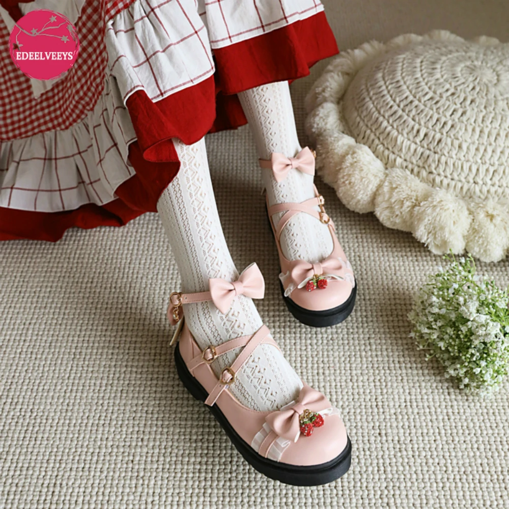 Spring Autumn Girls Sweet Lolita Mary Jane Shoes Bow Buckle Strap Vintage Students Cosplay Castle Princess Lace Low Heel Pumps