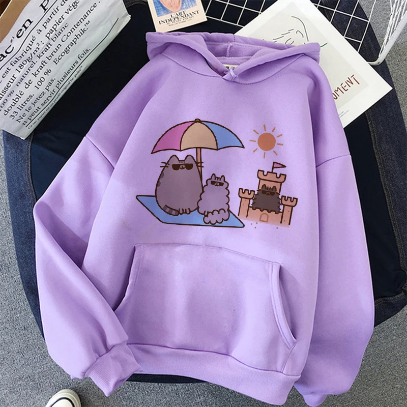 Sweat à capuche Pusheen Cat pour femmes et hommes, sweat-shirt Harajuku coréen, vêtements de dessin animé unisexe des années 90, mode Kawaii, chaud