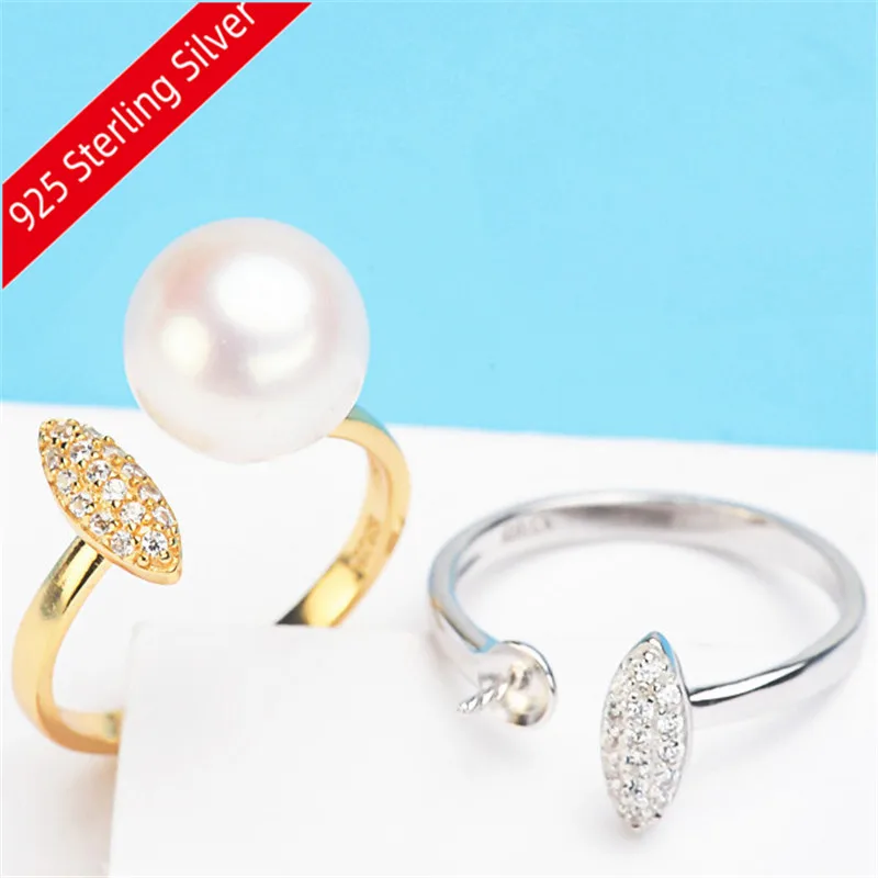 New Listing 925 Sterling Silver Flower Pearl Ring Round Empty Support Allergy Does DIY Jewelry Accessory Parts Hypoallergenic