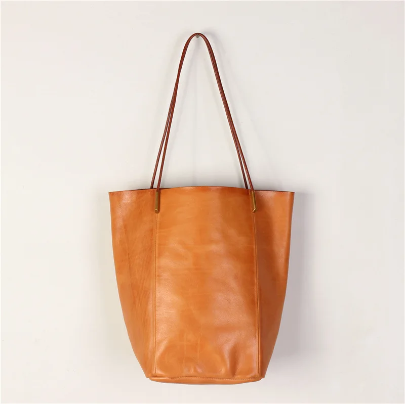 Vintage Cow Leather Large Casual Shopping Bag Handmade Totes High Quality