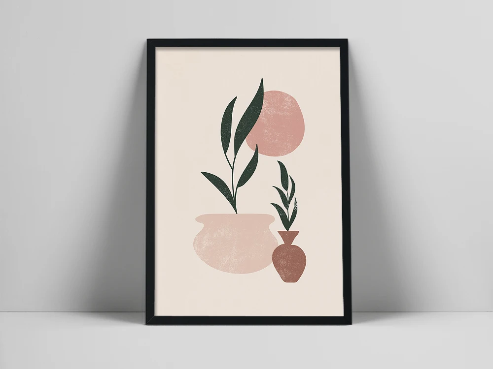 Plants In Pots Art Print | Blush Pink Poster | Pink Color Print | Brush Stroke Botanical Art | Digital Painting Plant | Face as