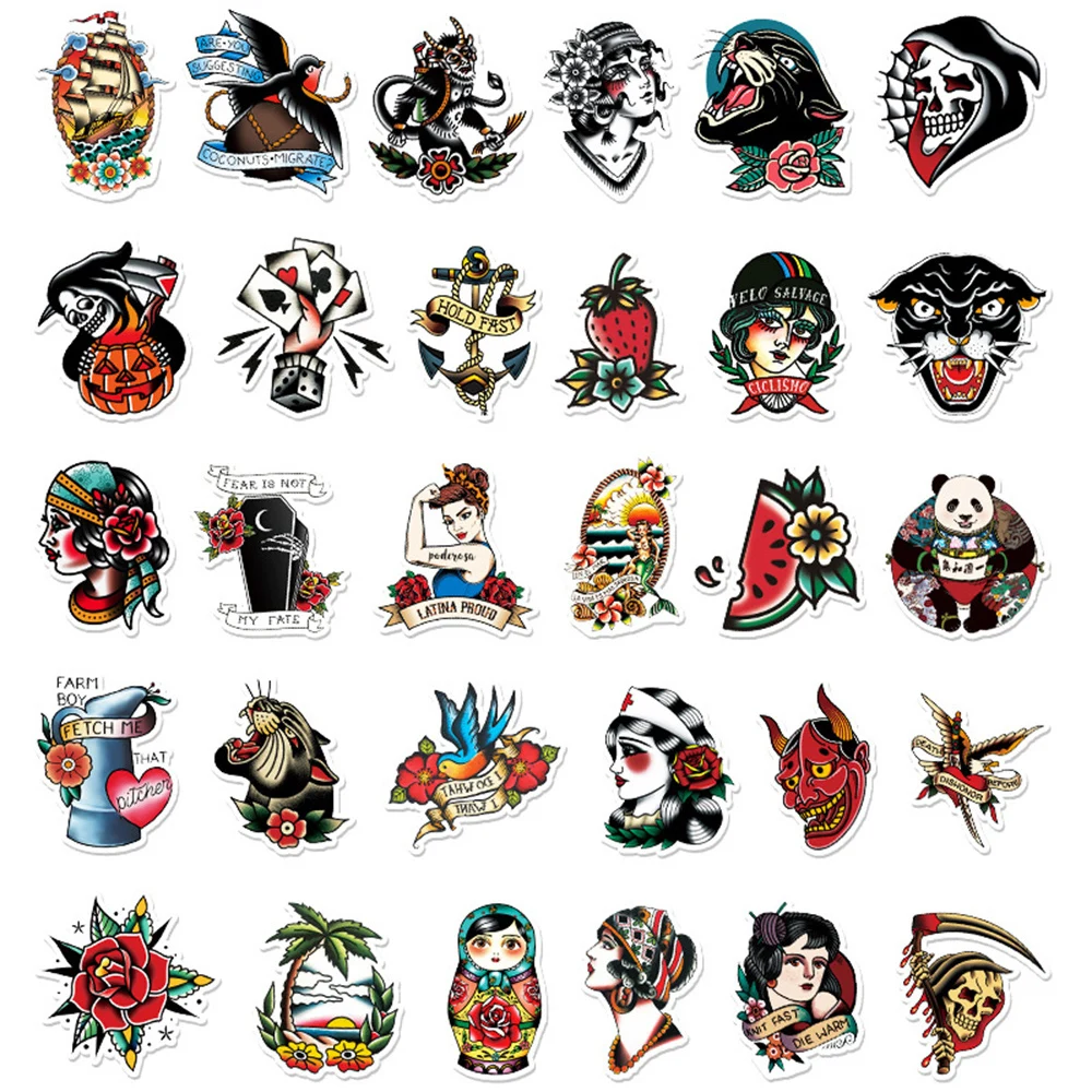 10/30/50PCS Ins Style Personalized Tattoo Pattern Graffiti Stickers Laptop Luggage Scooter Decoration Stickers Wholesale