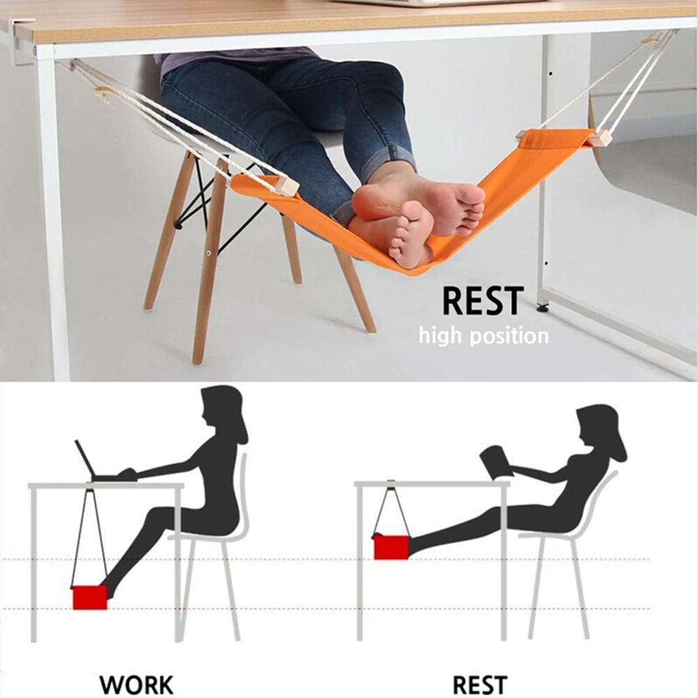 Office Foot Rest with Adjustable Durable Strap Foot Hammock Fixed Firmly Desk Foot Rest for Airplane Traveling(Orange/Black)