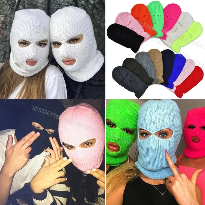 Adult's Balaclava Warm Three Hole Pullover Hat Wool Knitting Face Mask for Man and Woman Winter Knit Beanies Bonnet